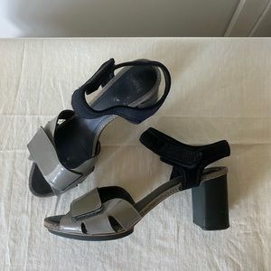 Velcro elastic shiny grey black Camper 3 inch heel dance club chunky comfortable